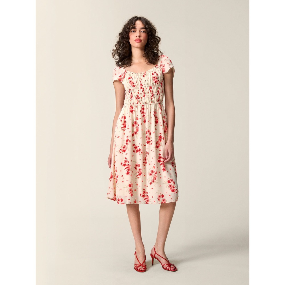 Rouje J.Crew Reverie Dress Vintage Floral Smocked Midi Cream Red S